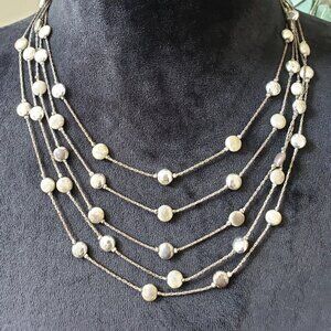 Womens Fashion Silver Beads Multi-Layer Chains Bib Necklace with Lobster Clasp